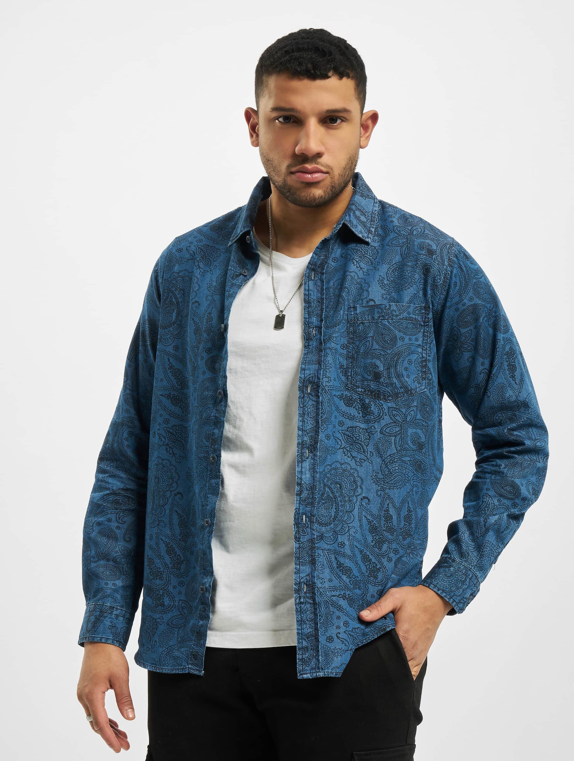Printed Paisley Denim Shirt-45771