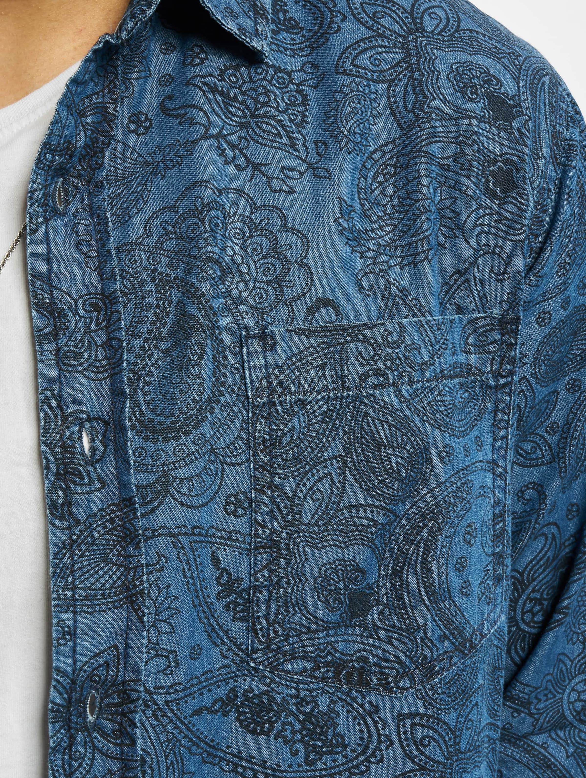 Printed Paisley Denim Shirt-45774