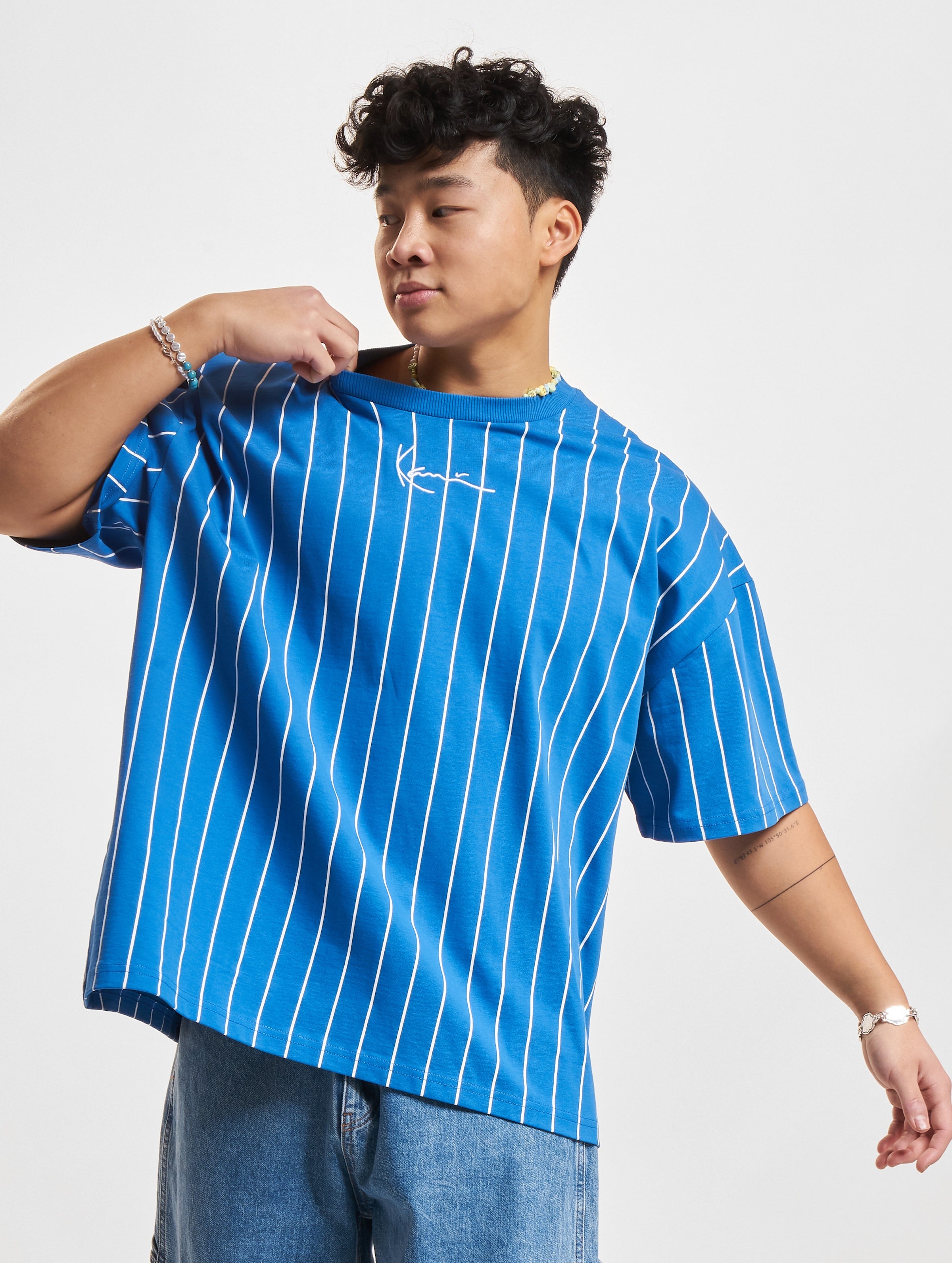 KM232-033-1 KK Small Signature Boxy Heavy Jersey Pinstripe Tee-574213
