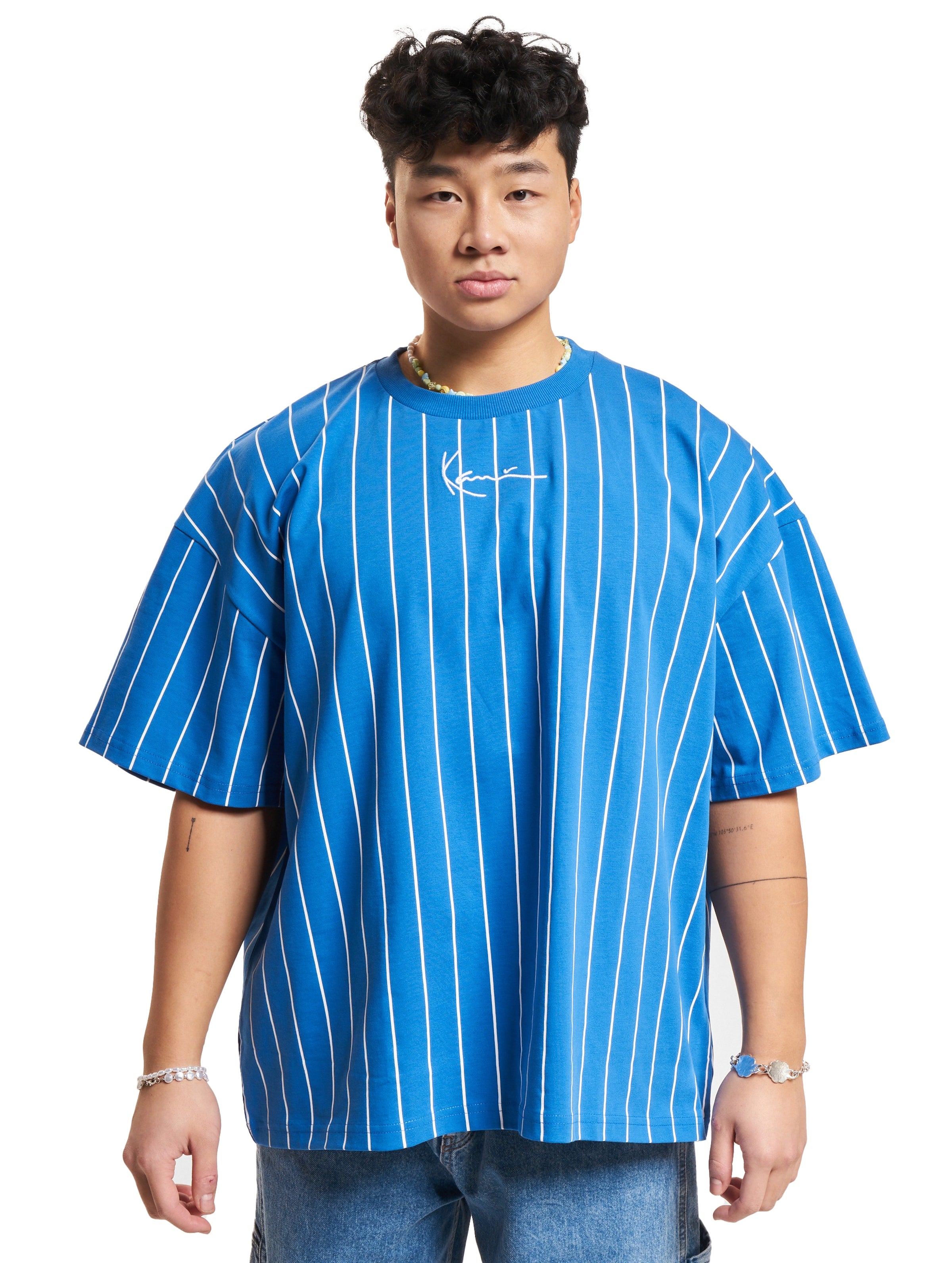 KM232-033-1 KK Small Signature Boxy Heavy Jersey Pinstripe Tee-574215