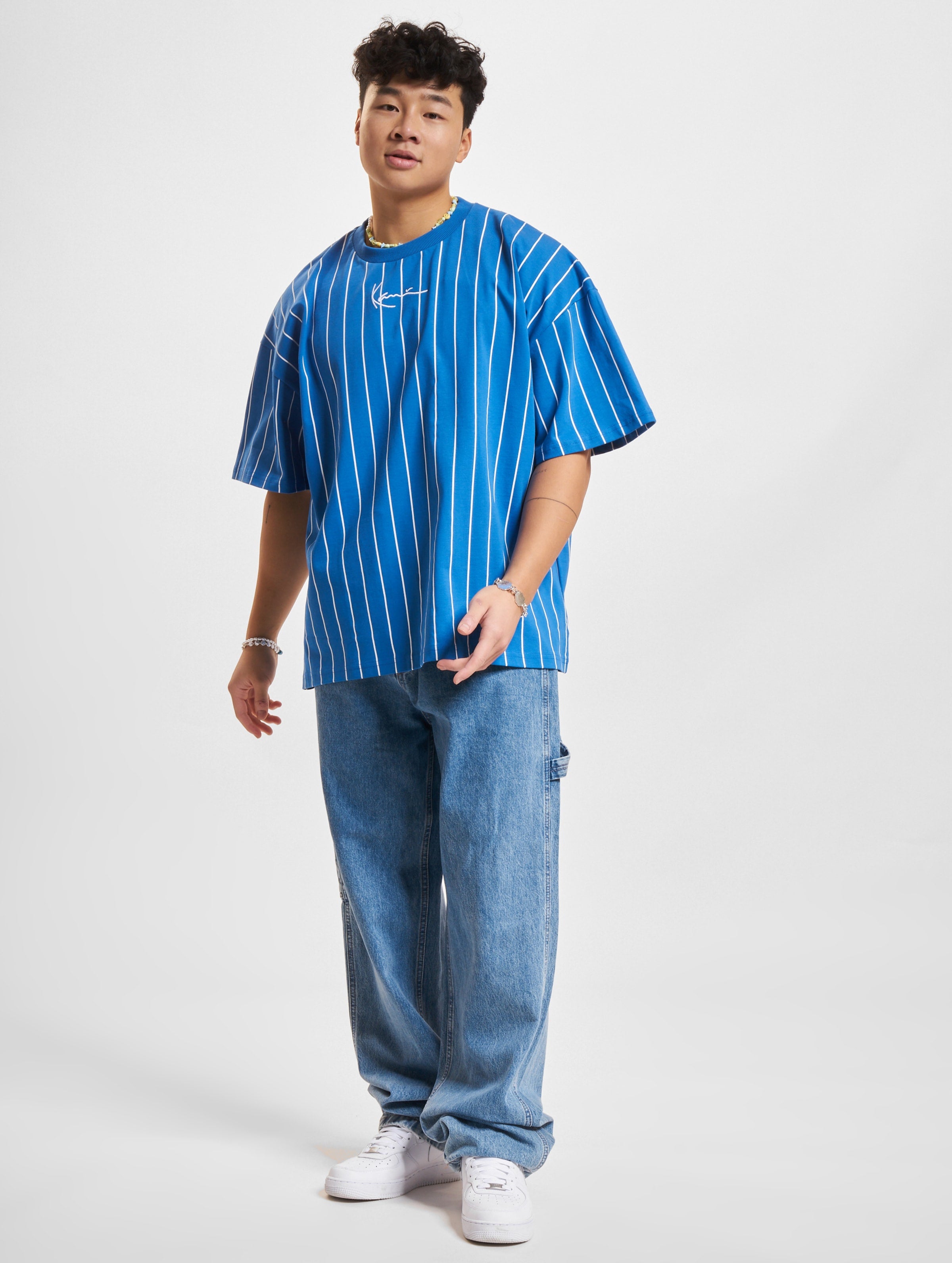 KM232-033-1 KK Small Signature Boxy Heavy Jersey Pinstripe Tee-574225